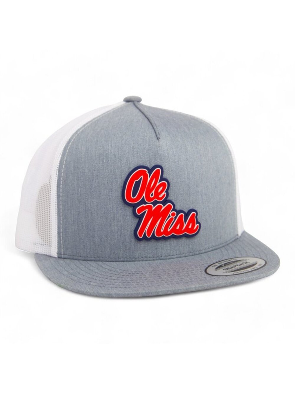 Ole Miss Rebels YP Snapback Flat Bill Trucker Hat- Heather Grey/ White
